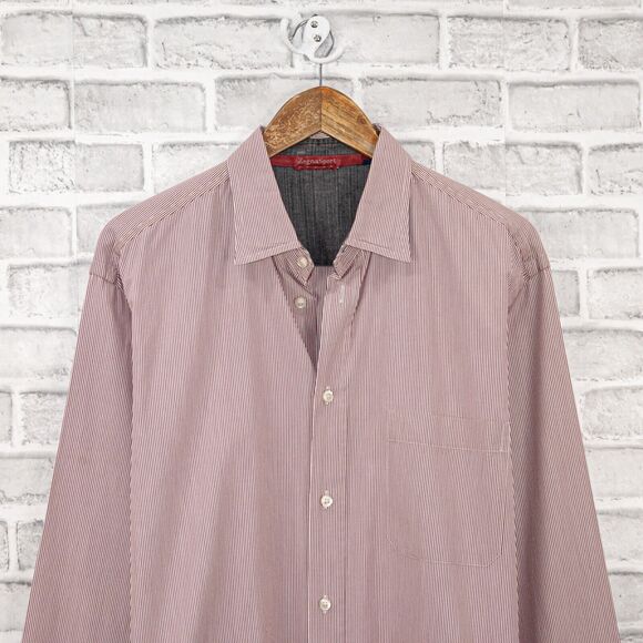 Zegna Sport Men's Long Sleeve Button up Shirt in Red White Stripes Size XL - Picture 5 of 7